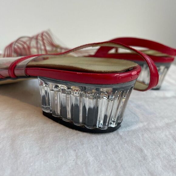 Vintage Red 1970’s Strappy Clear Plastic Sandals Shoes - 11.5 - Picture 4 of 6